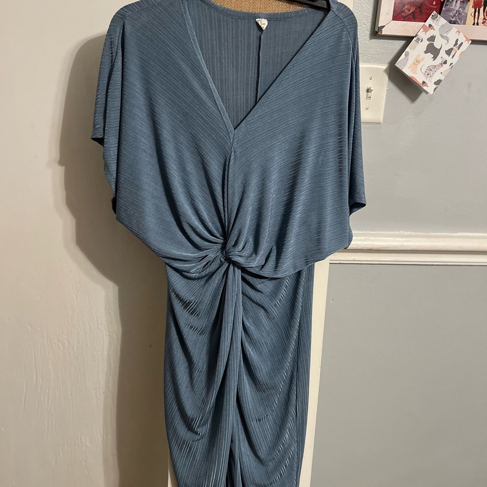 Elegant Blue Draped Women's Dress